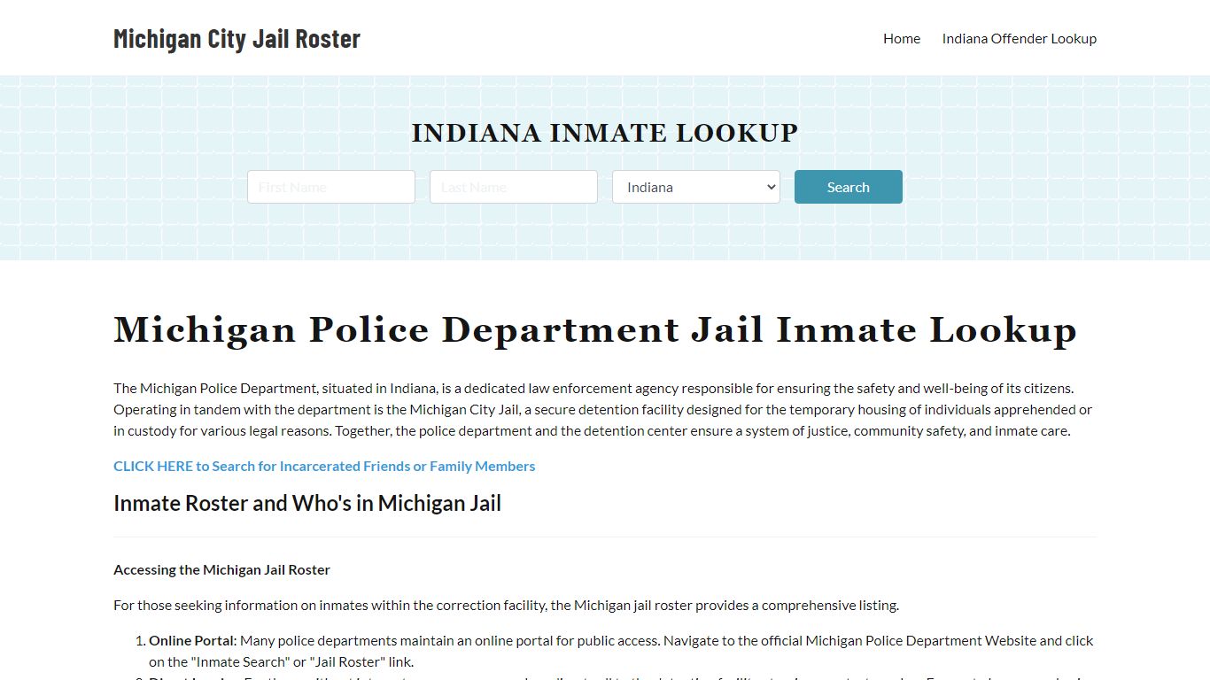 Michigan Police Department & City Jail, IN Inmate Roster, Arrests, Mugshots